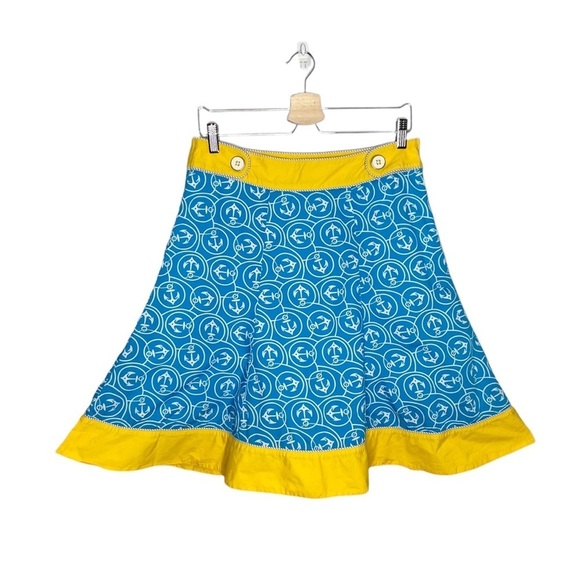 L.L. Bean Dresses & Skirts - L.L. Bean Blue & Yellow Anchor Print Nautical Sailor A Line Flare Skirt
